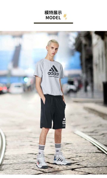 阿迪达斯 （adidas）男短裤透气休闲阿迪达斯短裤五分裤大LOGO短裤 黑/白 2XL