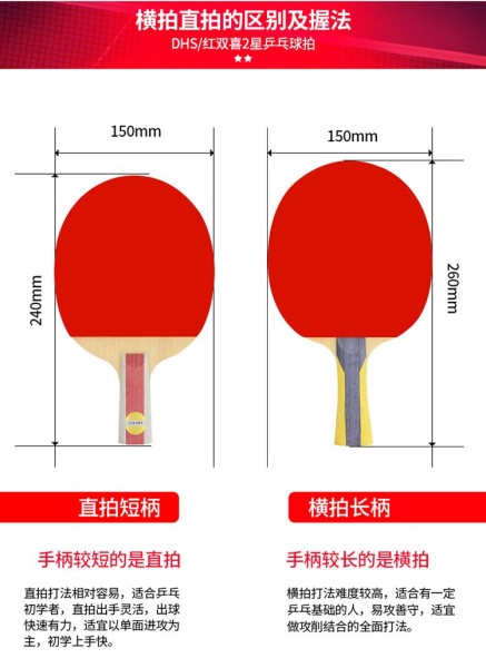 红双喜 二星乒乓球拍对拍 （附拍套+6球）H2横直对拍