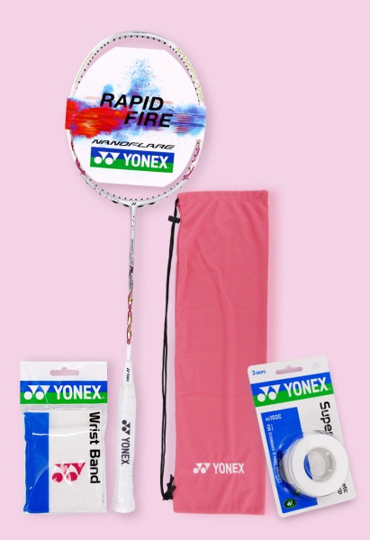 YONEX尤尼克斯羽毛球拍礼品全碳素疾光礼盒套装NFFL银白未穿线
