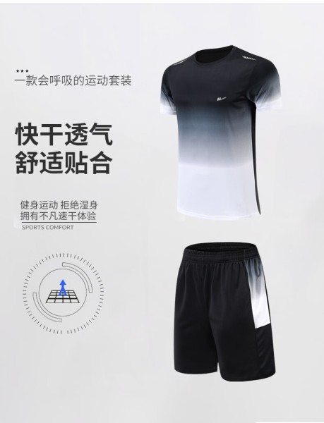 回力（Warrior）回力运动套装男夏季透气速干短袖五分裤跑步篮足球服训练服两件套