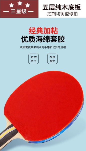 红双喜（DHS）乒乓球拍三星级直拍H3006反胶单拍附拍包+乒乓球