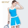 HUNNZ品牌网球服女套装速干无袖防走光短裙两件套2023夏季羽毛球服女 蓝色（上衣+短裙） S