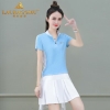 劳拉格慕（Lauragomu） 品牌轻奢羽毛球服套装女款时尚运动套装休闲透气短袖T恤网球裙2022款 蓝色/白色 XL